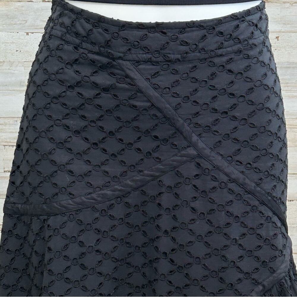 Maxmara Weekend Eyelet Broderie-Anglaise Ruffle Asymmetric Skirt Size M Black - Picture 2 of 14